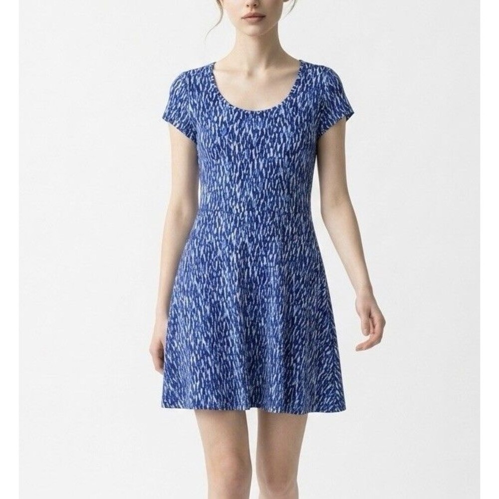 MICHAEL Michael Kors Womens Shift Dress Large Blue White Abstract Short Sleeve